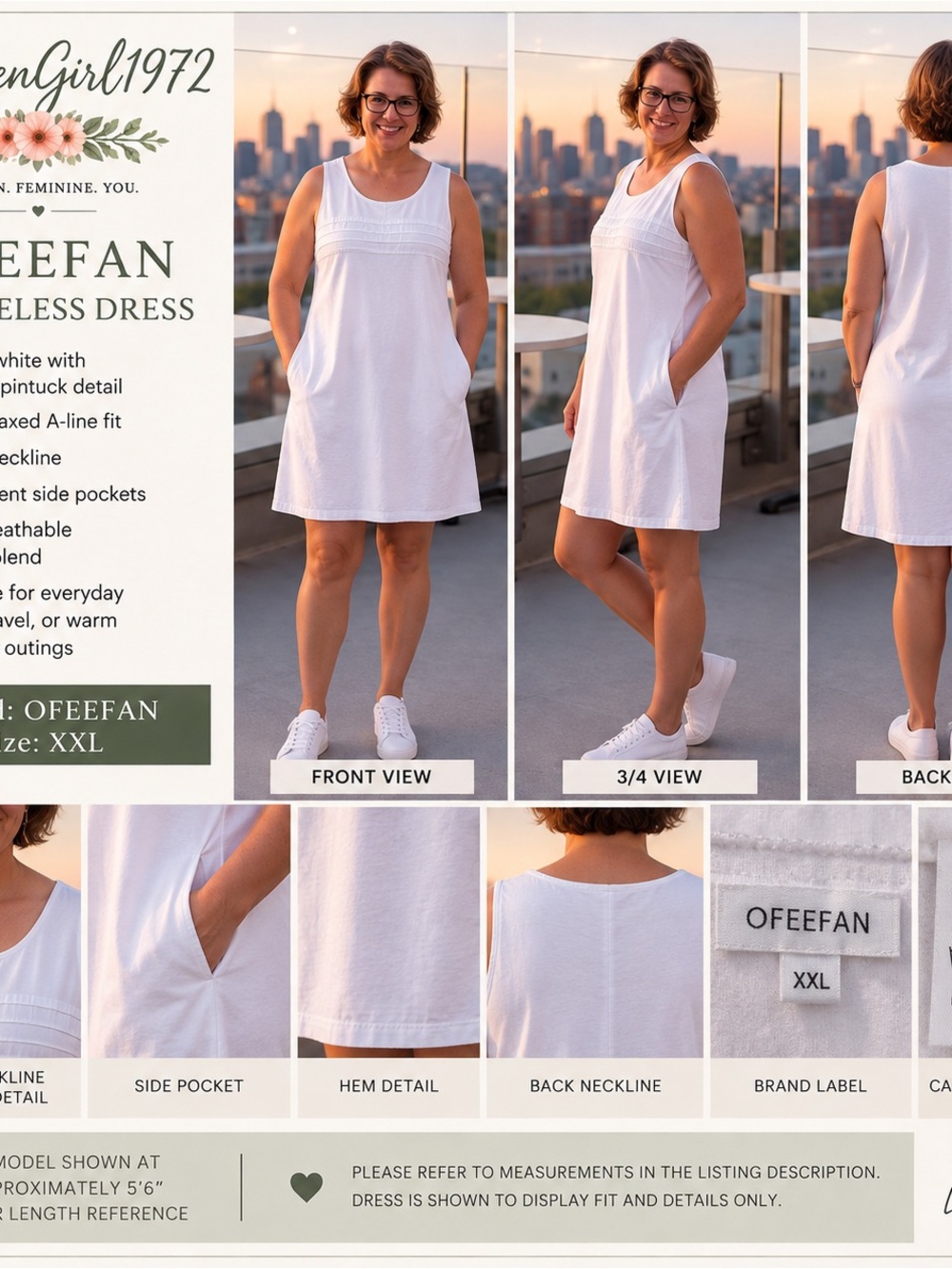 OFEEFAN Sleeveless White Pintuck A-Line Dress